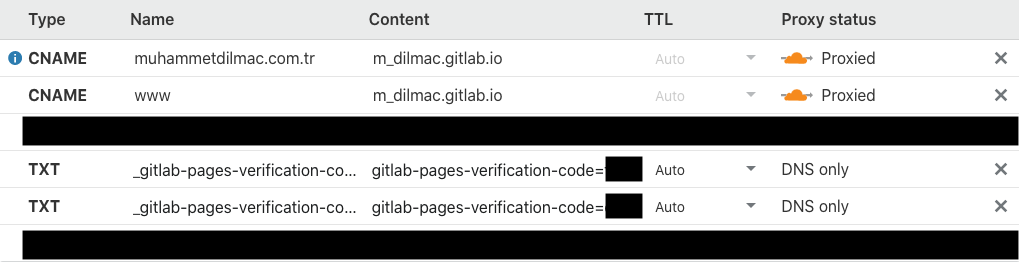 DNS kayıtları ekranı